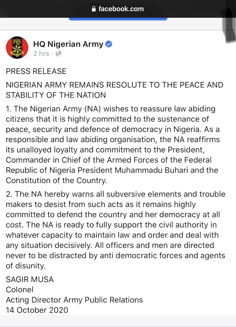 NIGERIAN ARMY WEIGH IN ON #ENDSWAT PROTEST