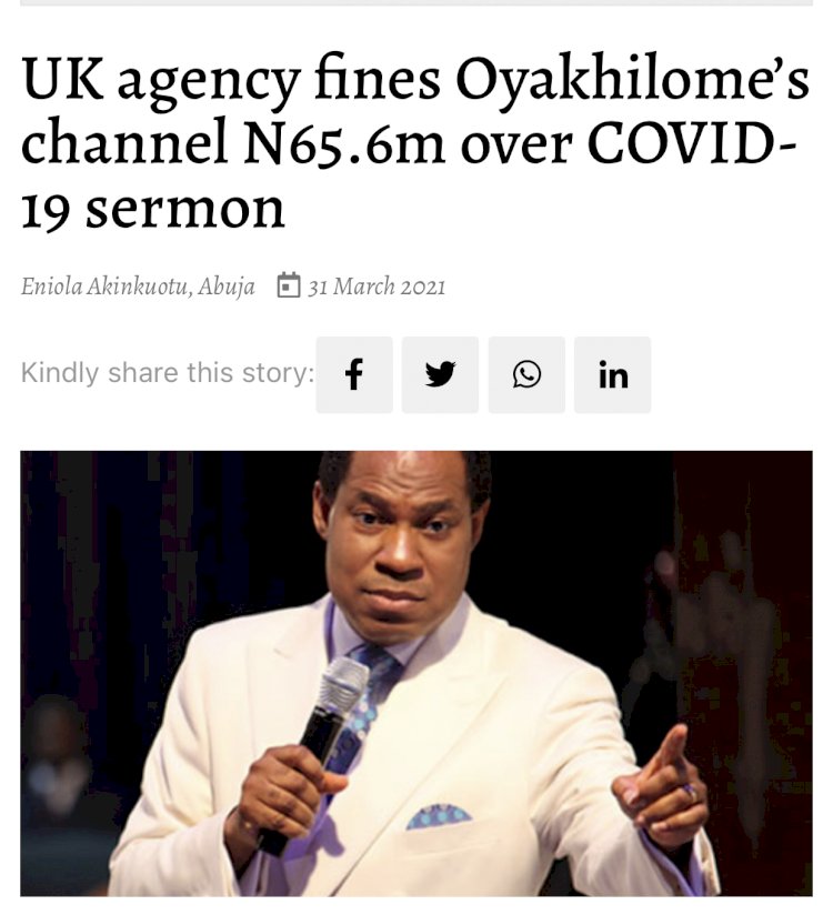 A FINE FOR PASTOR CHRIS  FOR SAYING TOO MUCH OF WHAT HE DOESN'T KNOW