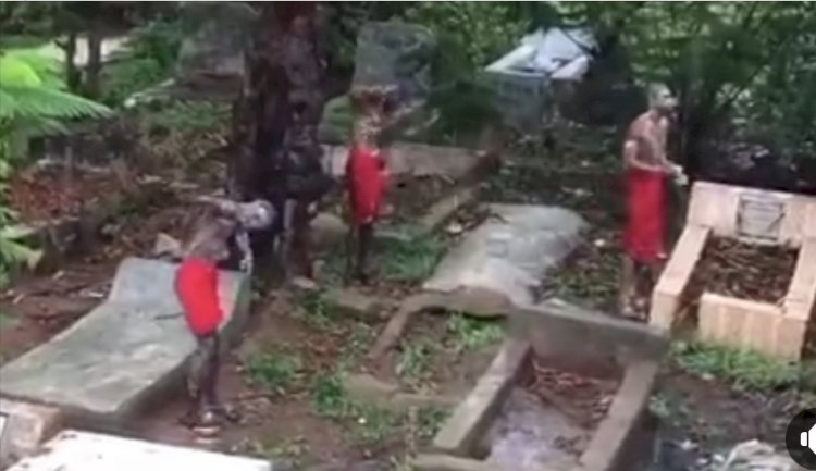 YAHOO BOYS SPOTTED BATHING AT A CEMETERY 